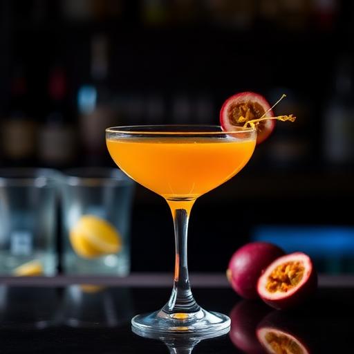 All-Star Martini, orange, garnished with half a passion fruit