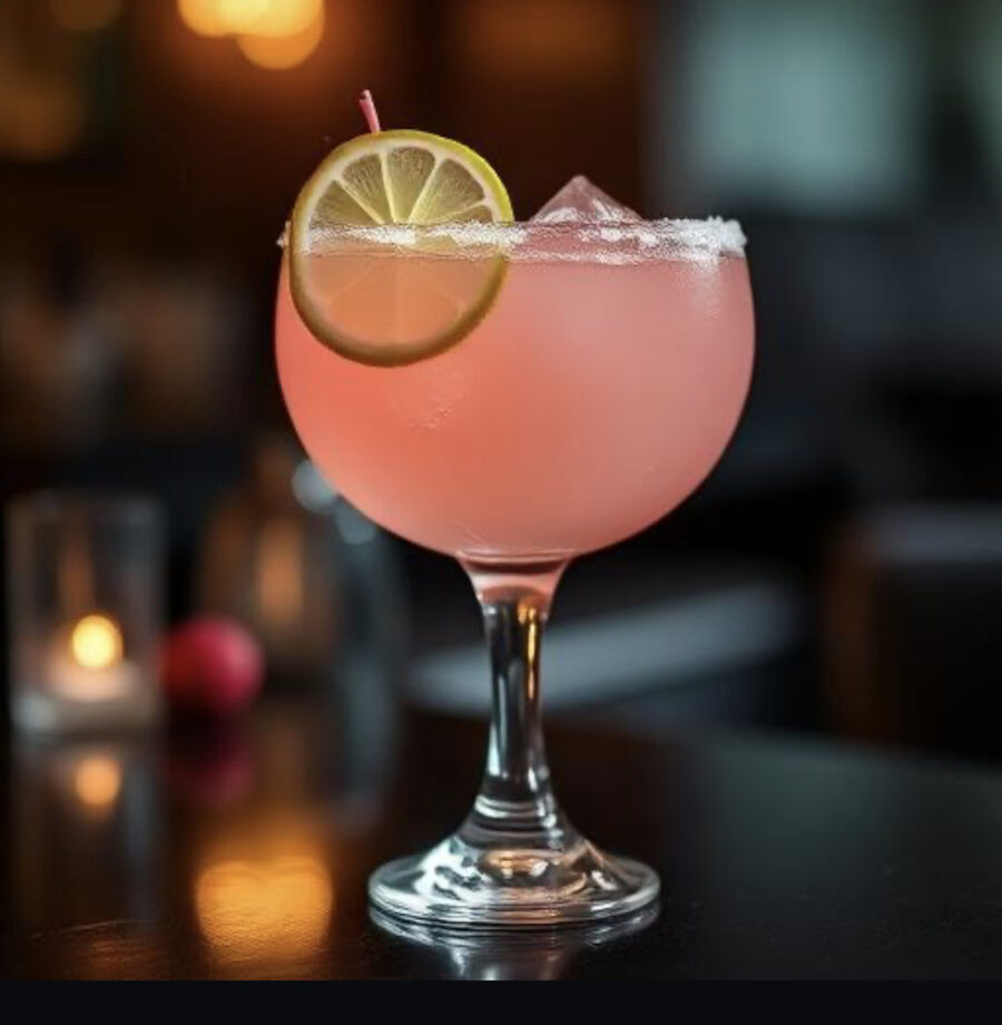 A Lychee Margarita on the bar at TeamworkOn3 Bistro