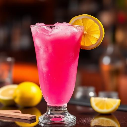 Pink P, frozen and bright pink, with a lemon wheel