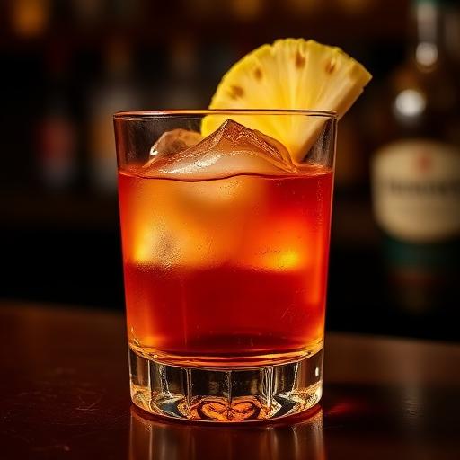 Tip Off on the rocks with a pineapple wedge