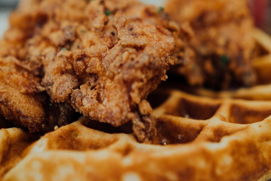 Fried chicken over a waffle