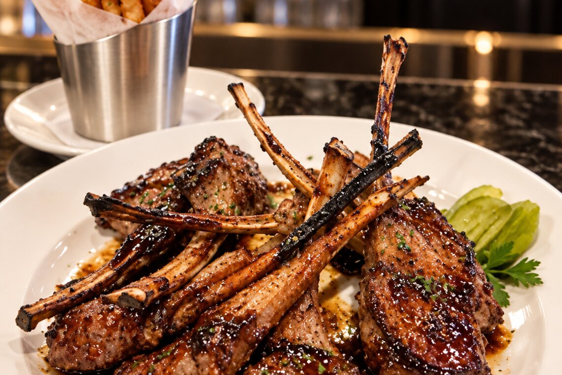 Lollipop lamb chops with a side of fries