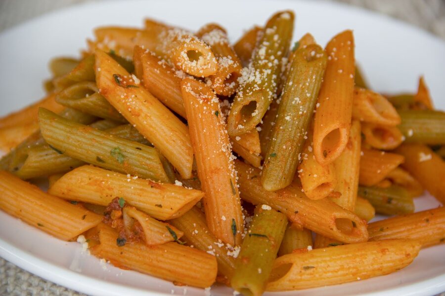 Rasta pasta with shrimp