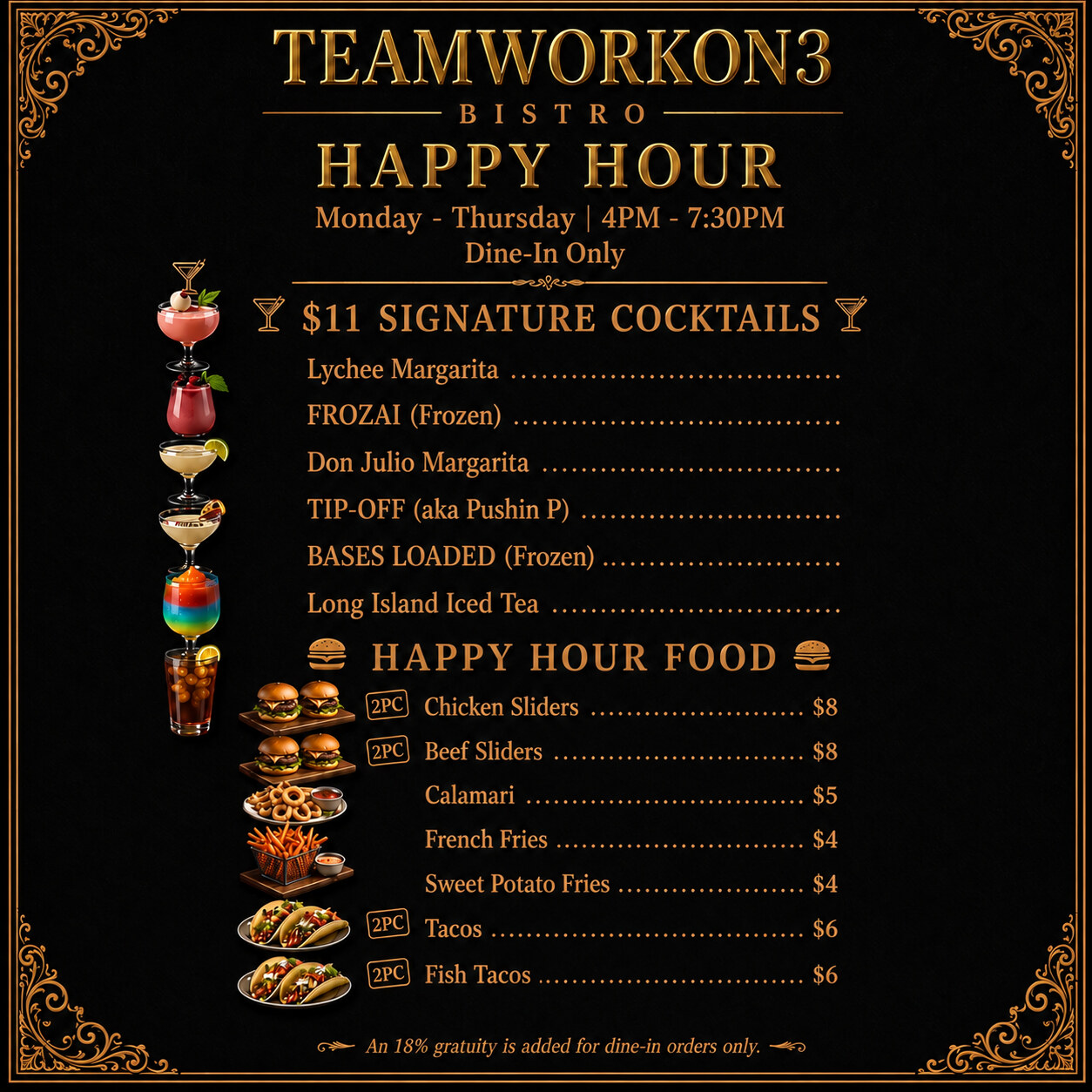 An Instagram post of the Happy Hour card